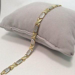 10k 2 Tone Real Gold XO Hearts and Kisses Bracelet 4.9gr